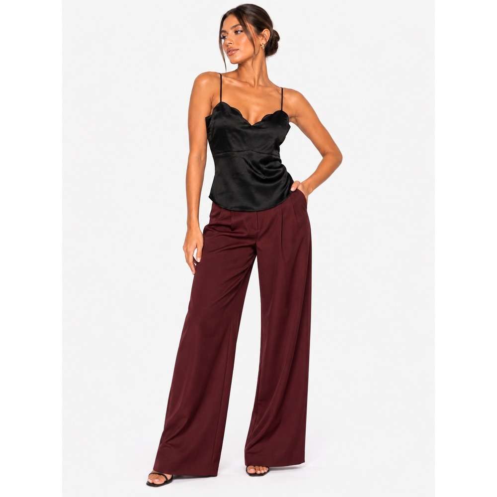 Monteau Los Angeles Black Satin Cami Top Scalloped Adjustable Straps XL NWOT New